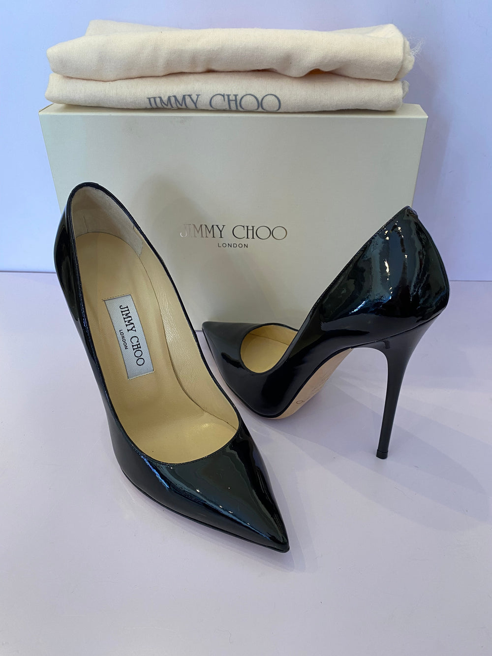Pre Loved Jimmy Choo Anouk Black Patent Heels UK4.5 (excellent)