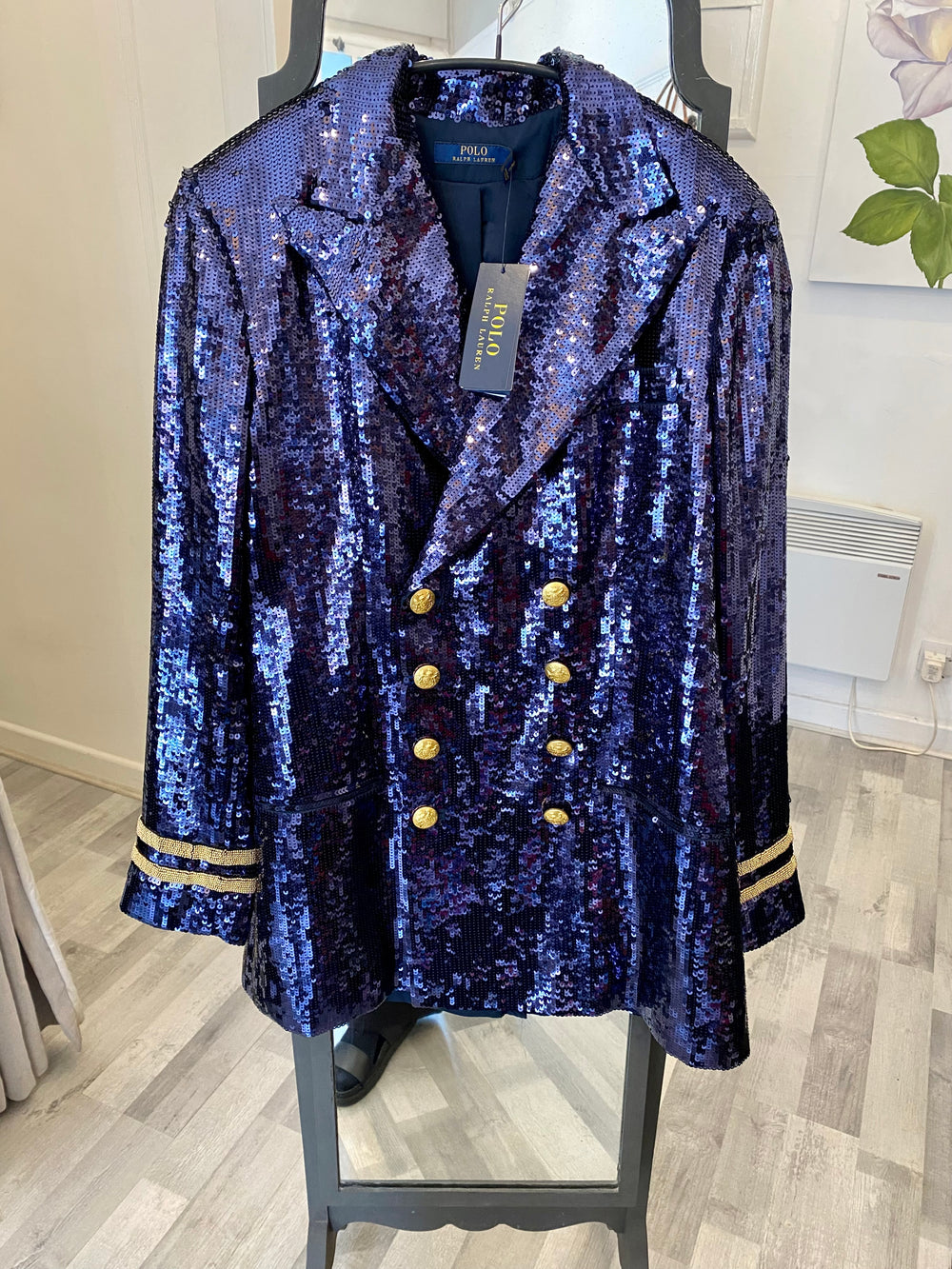 Pre Loved Ralph Lauren Sequin Navy Blue Blazer US 8, UK12 (new)
