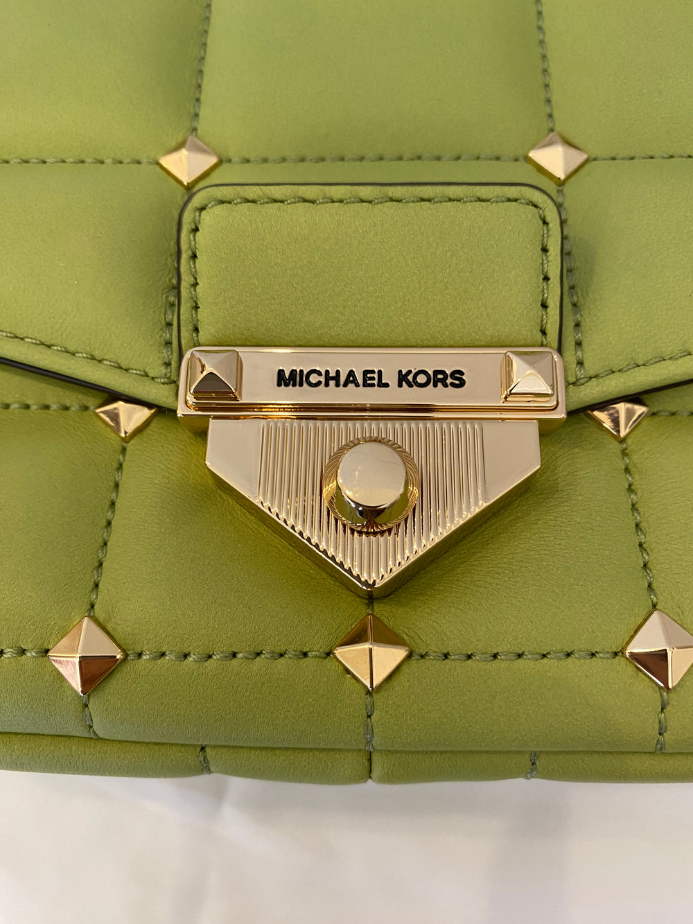 Pre Loved Michael Kors Soho  Studded Handbag in Green Leather (excellent)