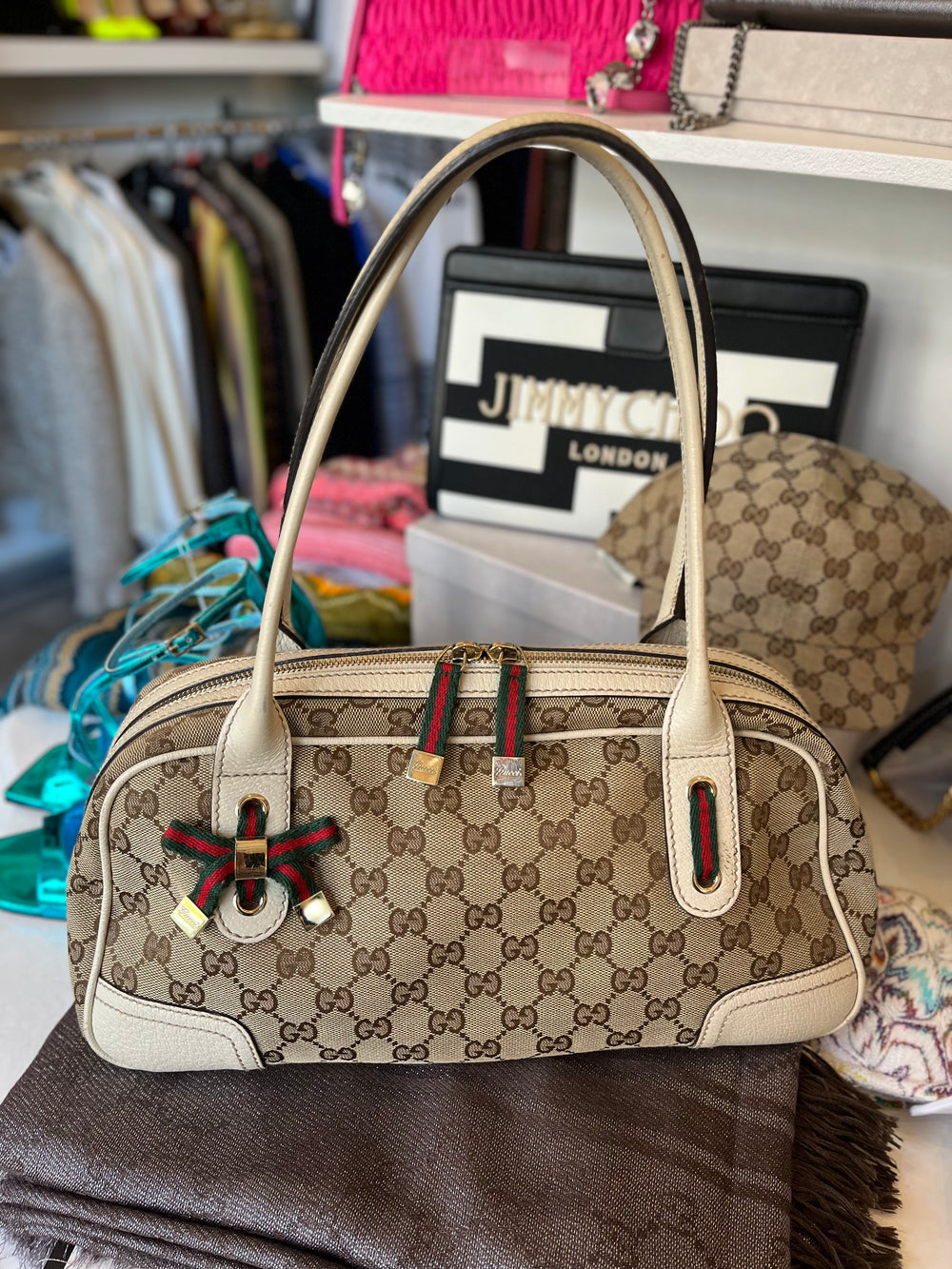 Pre Loved Gucci Vintage Princy Bag in GG Monogram Canvas with Leather Handles