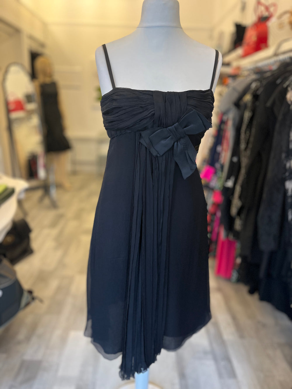 Pre Loved Prada Black Silk Bow Dress size 42 UK10