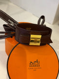 Hermes Artemis Cuff in Brown Leather with Gold Tone Hardware