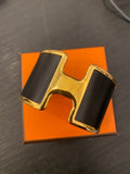 Hermes Olympe Gold Tone & Black Calfskin Cuff