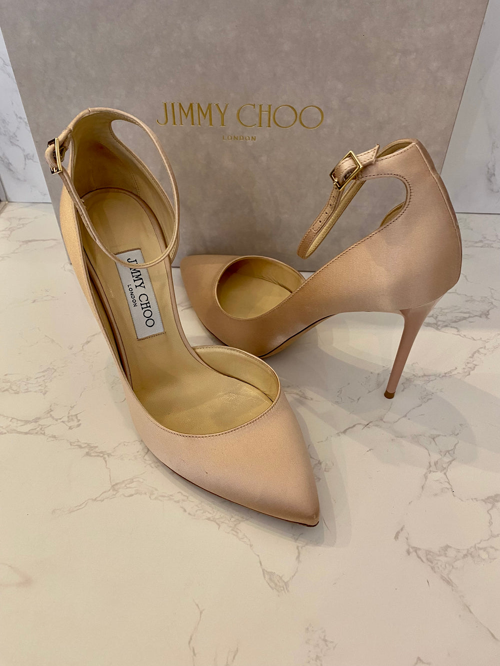 Pre Loved Jimmy Choo Lucy Dusty Pink Satin High Heel Shoe Pink UK 6