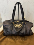 Pre Loved Gucci Britt Boston bag  in black leather & interlocking GG