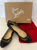Pre Loved Christian Louboutin Black Patent Spike Ballet Flats UK 5 (New)