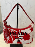 Pre Loved Prada Re-Edition 2000 Embroidered Drill Mini Bag in Red and Cream