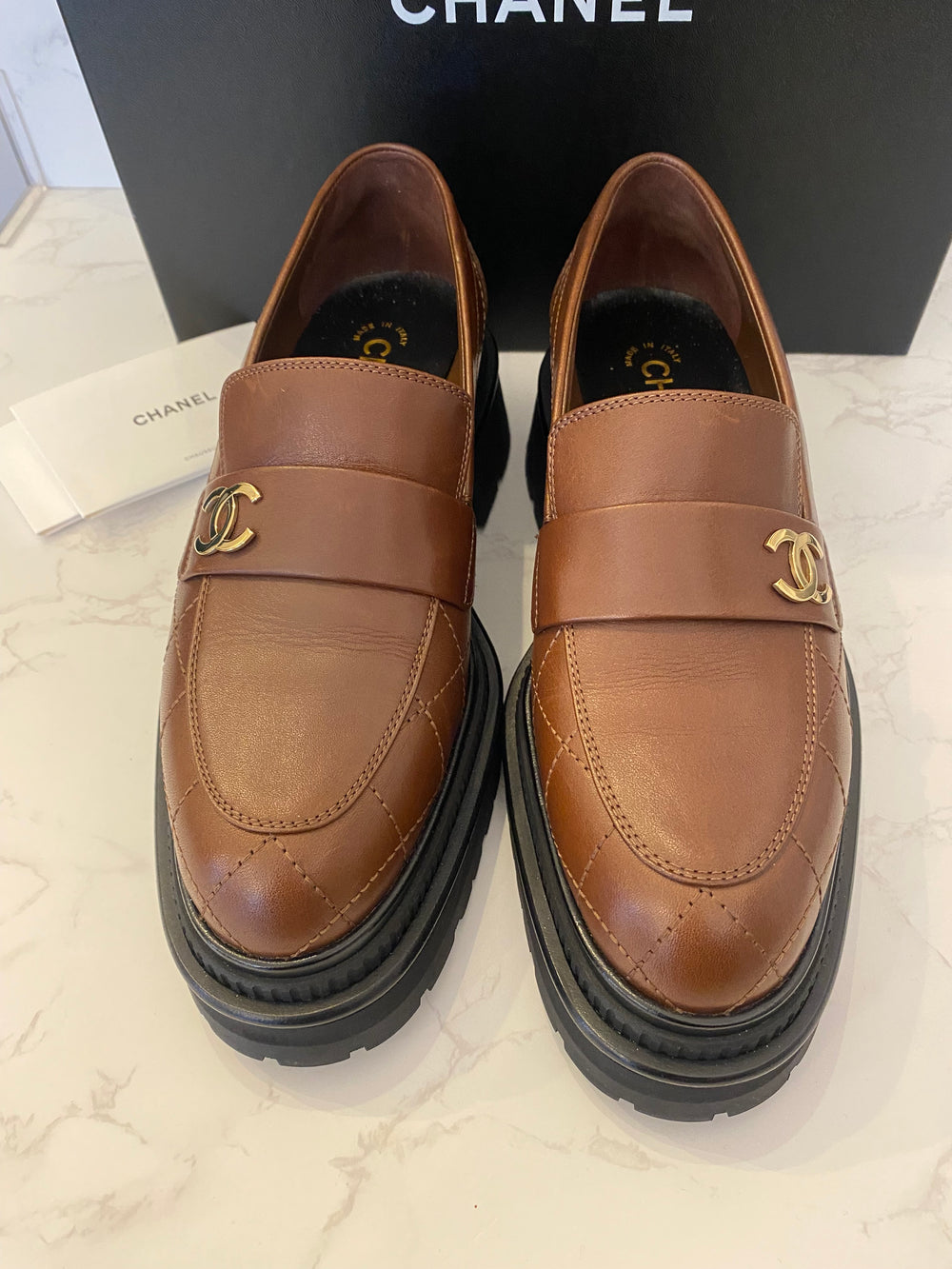 Pre loved Chanel CC Brown Quilted Loafers UK5.5 (new)