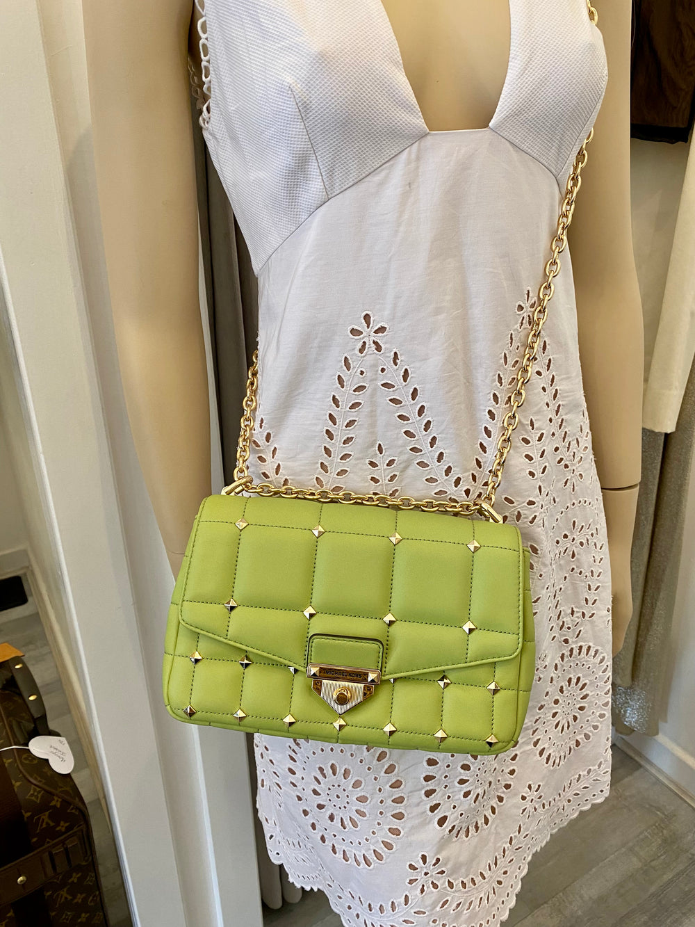 Pre Loved Michael Kors Soho  Studded Handbag in Green Leather (excellent)