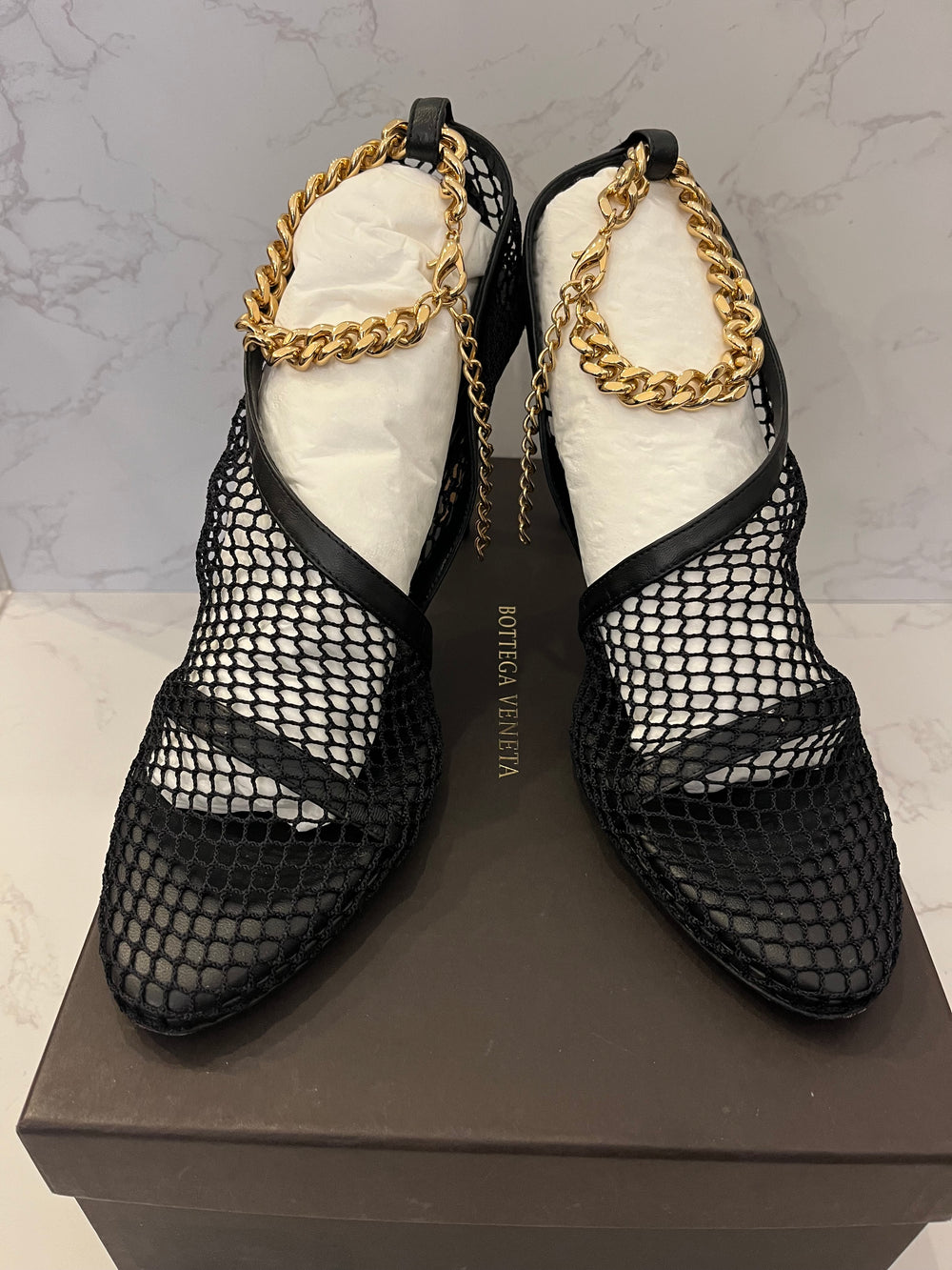 Pre Loved Bottega Veneta Black Mesh Heels size UK 7 New