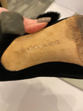 Pre Loved Manolo Blahnik Black Suede & Fur Ankle Boots Size 37 UK 4