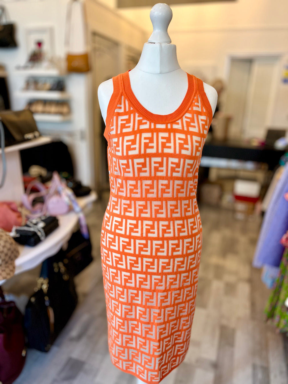 Pre Loved Fendi Zucca Orange Dress It40 Uk8