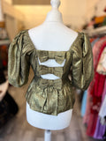 Pre Loved Queens of Archive Gold Lame Bow Back Top size S