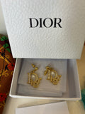 Pre Loved Dior Gold Plated  Earrings feature DIOR letters with crystal detail (excellent)