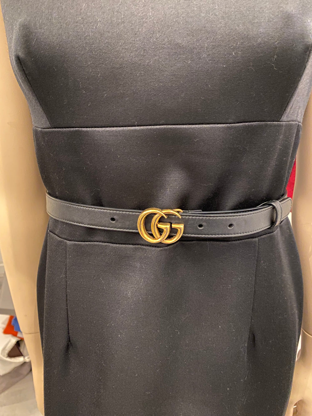 Pre Loved Gucci narrow Marmont Black & Gold Belt 75cm (fits uk-8-10) excellent