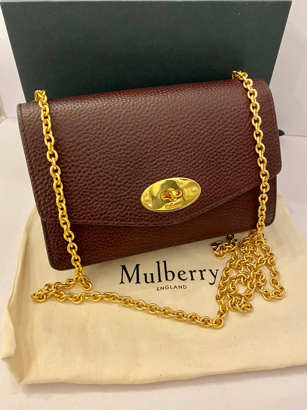 Pre Loved Mulberry Small Darley in Oxblood Leather on Gold Chain