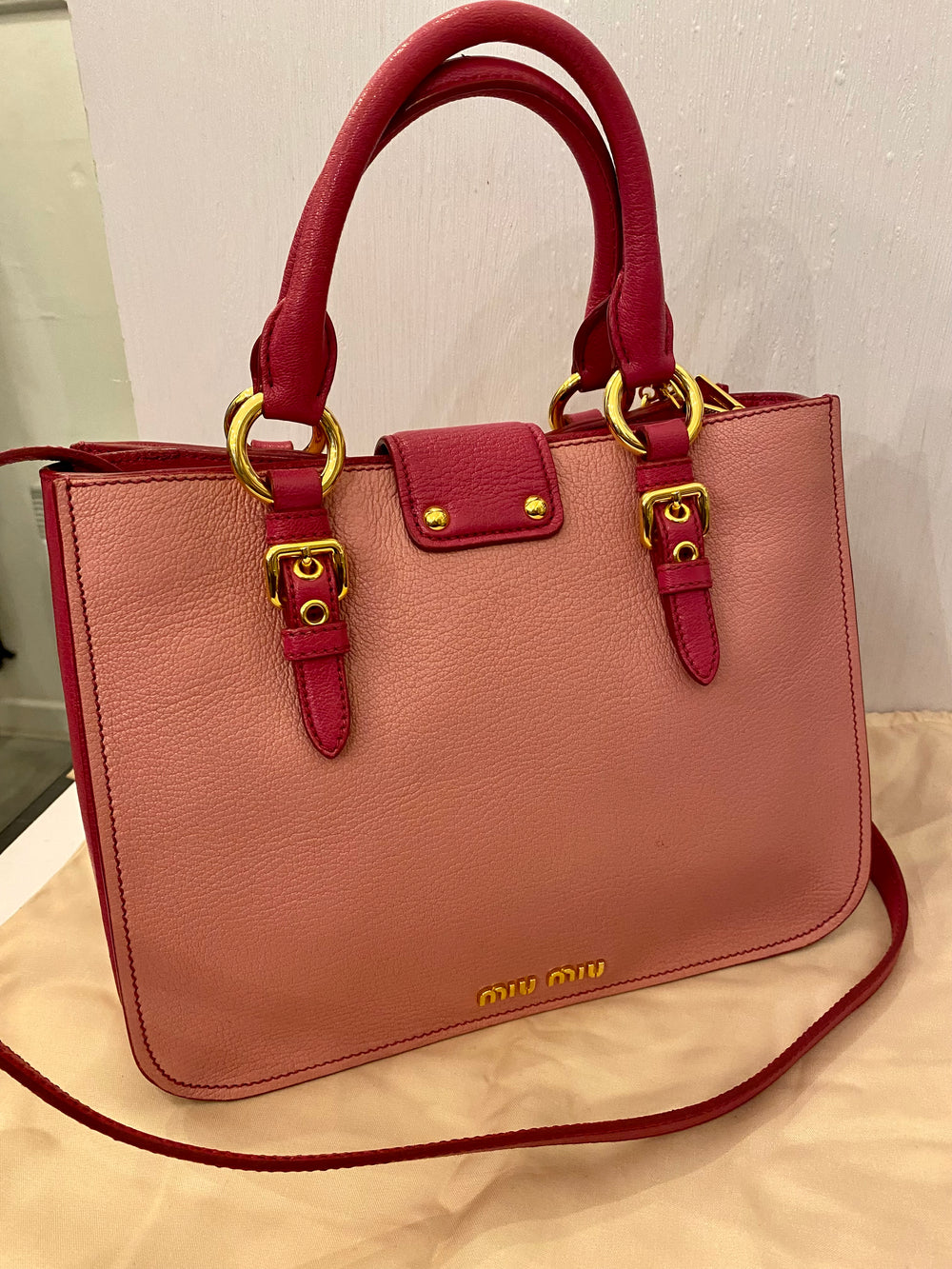 Pre Loved Miu Miu Pink Madras Two Way Bag