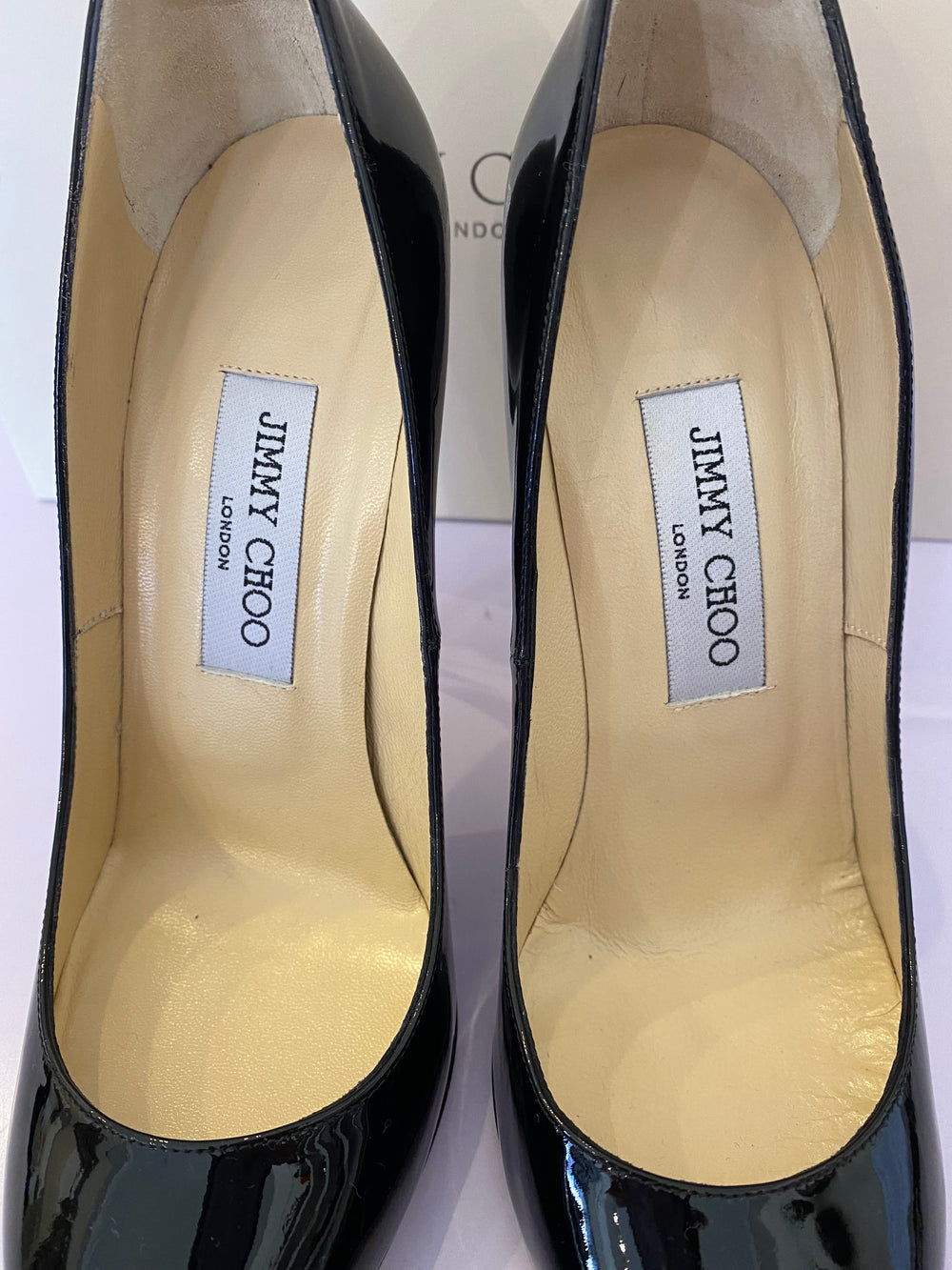 Pre Loved Jimmy Choo Anouk Black Patent Heels UK4.5 (excellent)