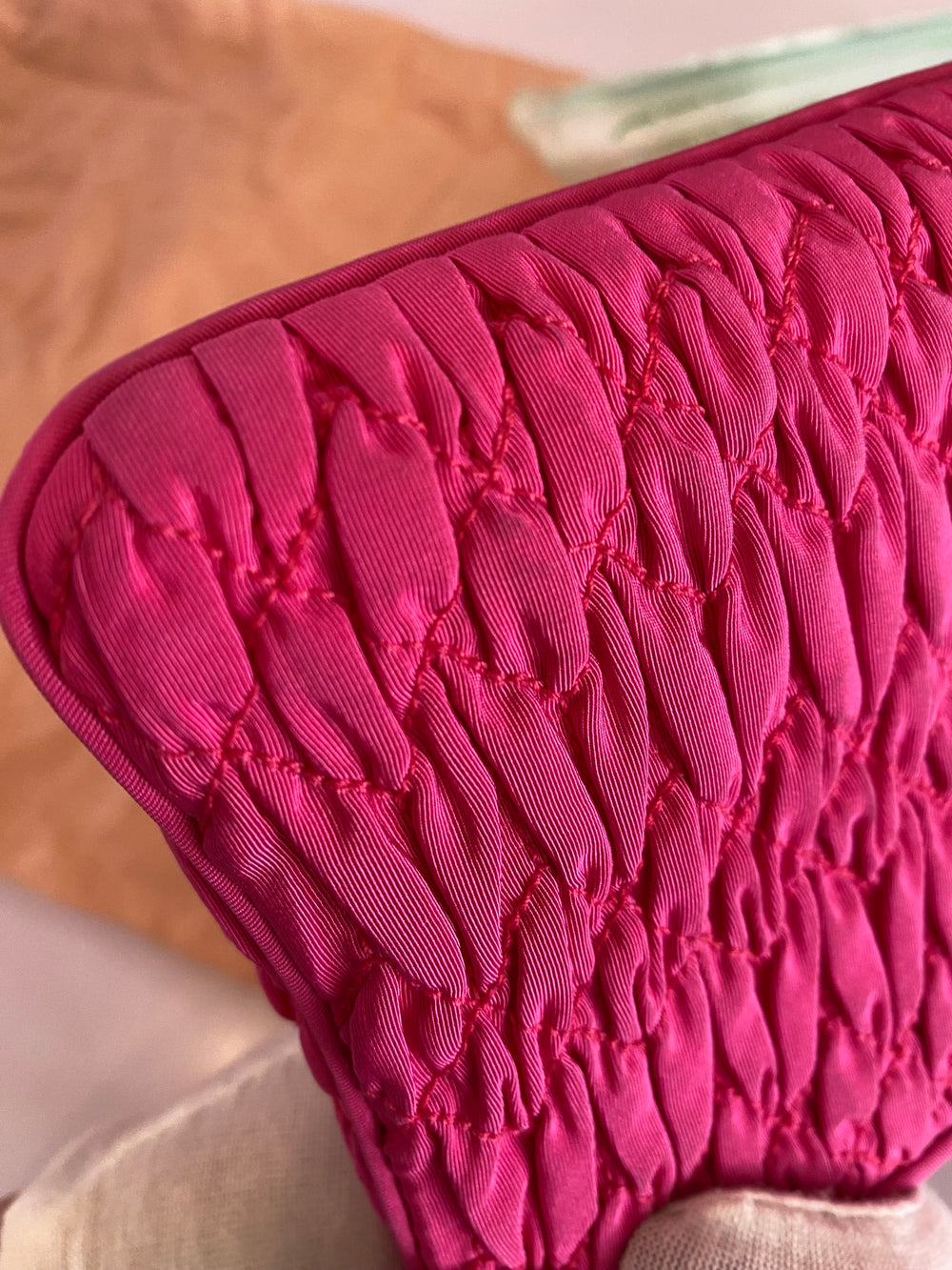 Pre Loved Miu Miu Pink Cotton Crystal Shoulder /Clutch Bag