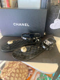 Pre Loved Chanel black pearl toe with ankle strap jelly sandals - UK 4