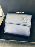 Pre Loved Chanel Blue Iridescent Leather Purse with Camellia - Excellent