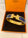 Pre Loved Hermes Blue Enamel Clic H Narrow Bangle size M (excellent)