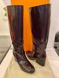 Pre Loved Hermes Purple/ Oxblood Classic Leather Knee high Boots Size uk5.5