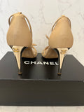 Pre Loved Chanel Beige Leather & Silver Ankle Straps UK 3
