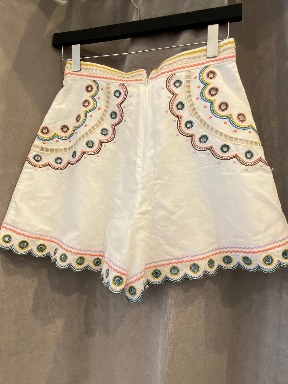 Pre Loved Zimmerman Embroidered Linen White Shorts UK6