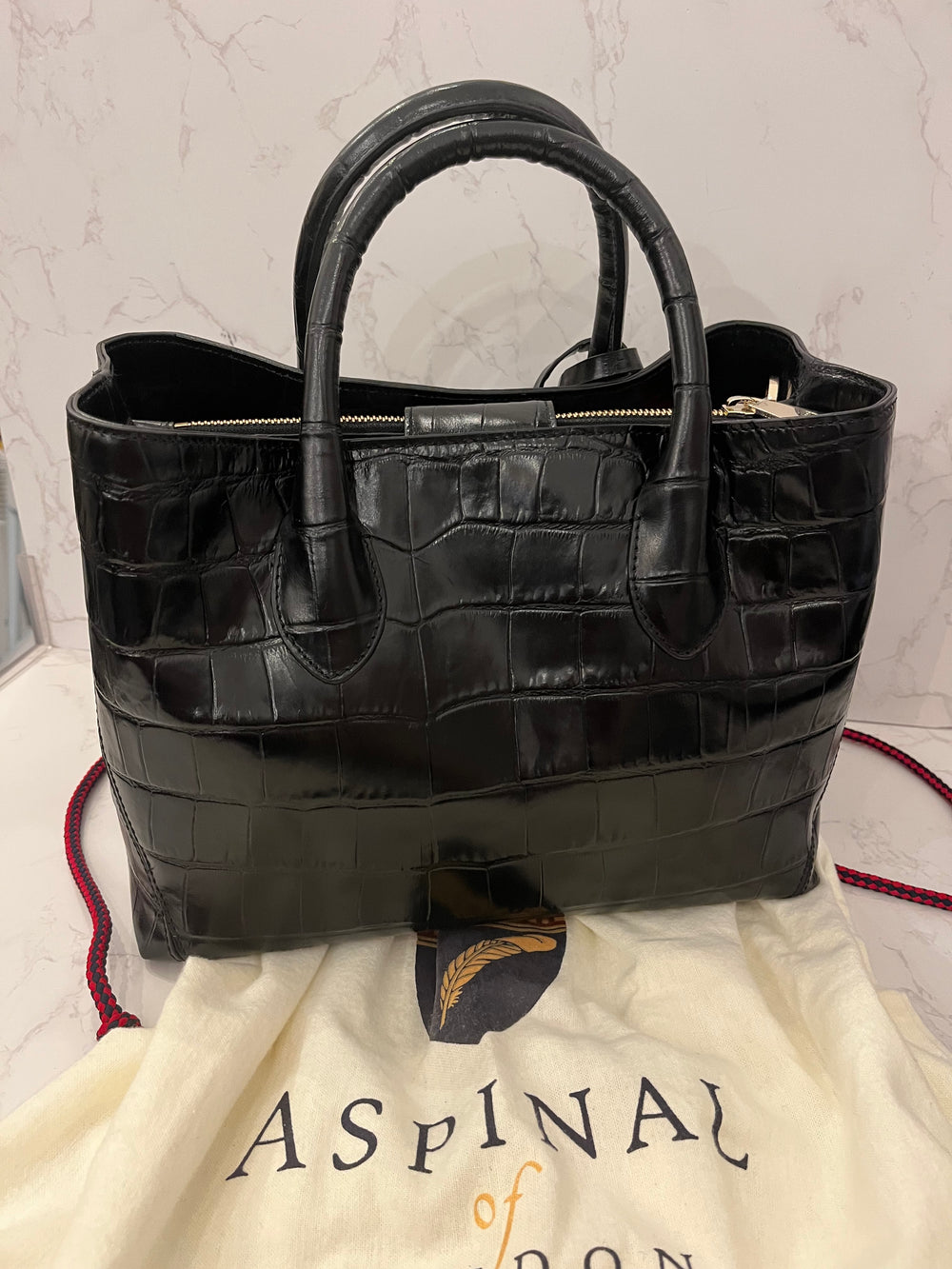 Pre Loved Aspinal of London Embossed Leather Small Tote Bag (new)