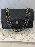 Pre Loved Chanel Double Flap Jumbo in Black Caviar Leather (excellent)