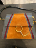 Chloe Faye Patchwork Shoulder Bag in Dark Grey Leather & Tan Suede.