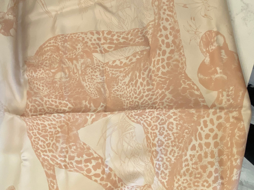 Pre Loved Hermes Silk 'Jungle Love' Beige Scarf
