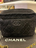Chanel Vintage Quilted Suede Crossbody Bag in Black