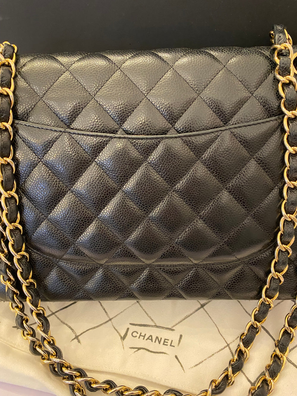 Pre Loved Chanel Double Flap Jumbo in Black Caviar Leather 2015