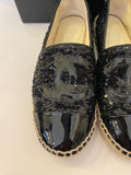 Pre Loved Chanel Black Patent & Sequins Leather Espadrilles size uk4