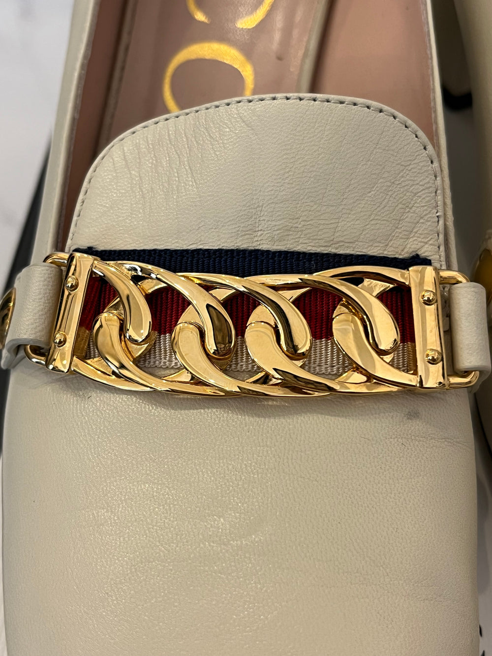 Pre Loved Gucci Sylvie Ivory Leather Block Heels  UK5.5