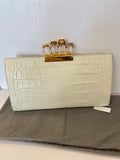 Pre Loved Alexander McQueen Jewelled Embossed Clutch in Cream (excellent )