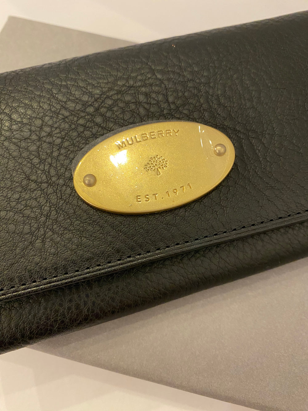 Pre Loved Mulberry Continental Plaque Purse in Black Leather (New)