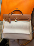 Hermes Herbag Satchel in Beige Canvas and Tan Leather 39