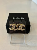 Chanel Gold Tone Diamante CC Earrings