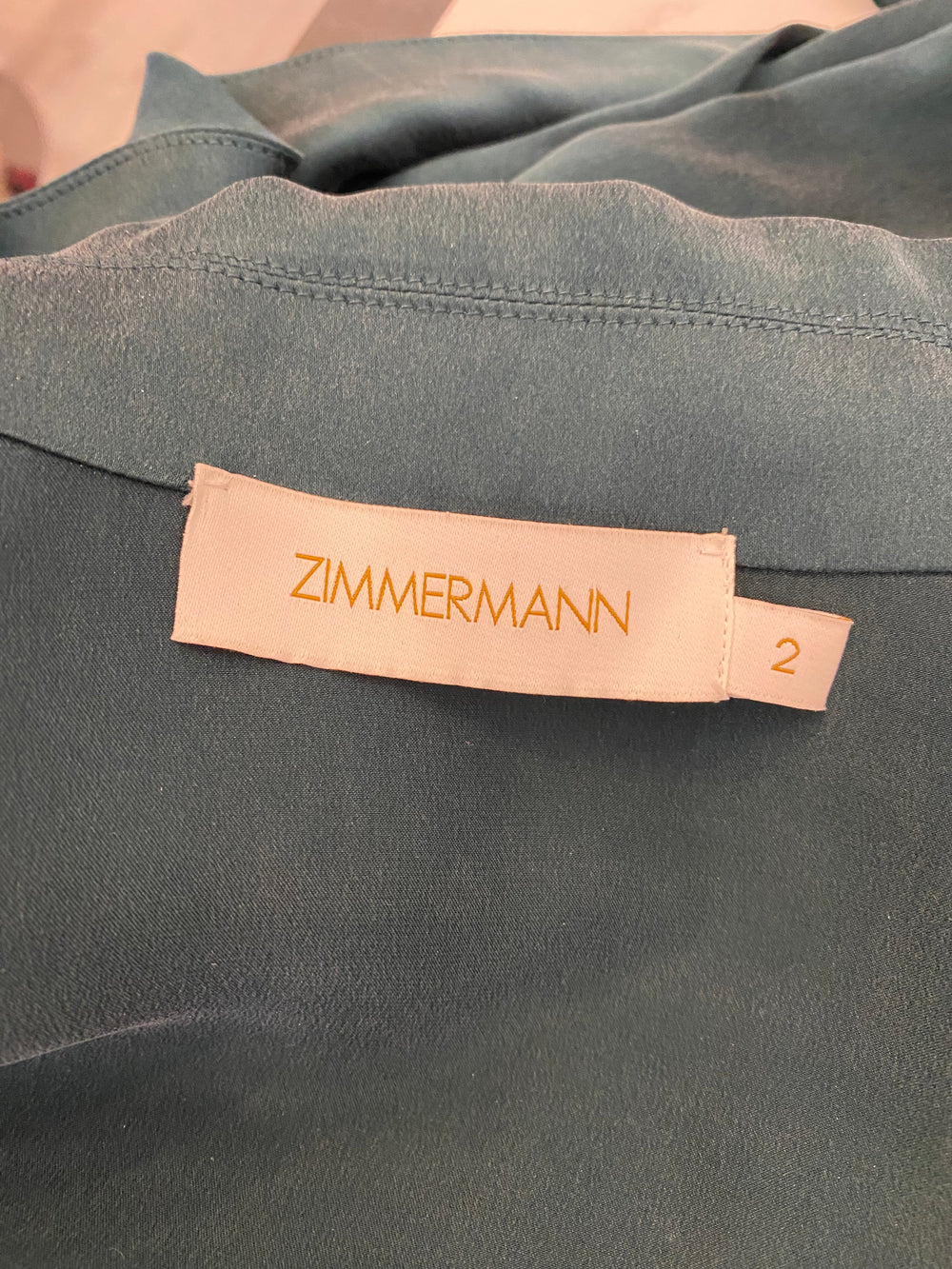 Pre Loved Zimmerman Bottle Green Silk Wrap Dress size 2 fits uk12 (excellent)