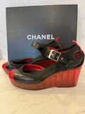 Pre Loved Chanel Black & Red Wedges UK 4