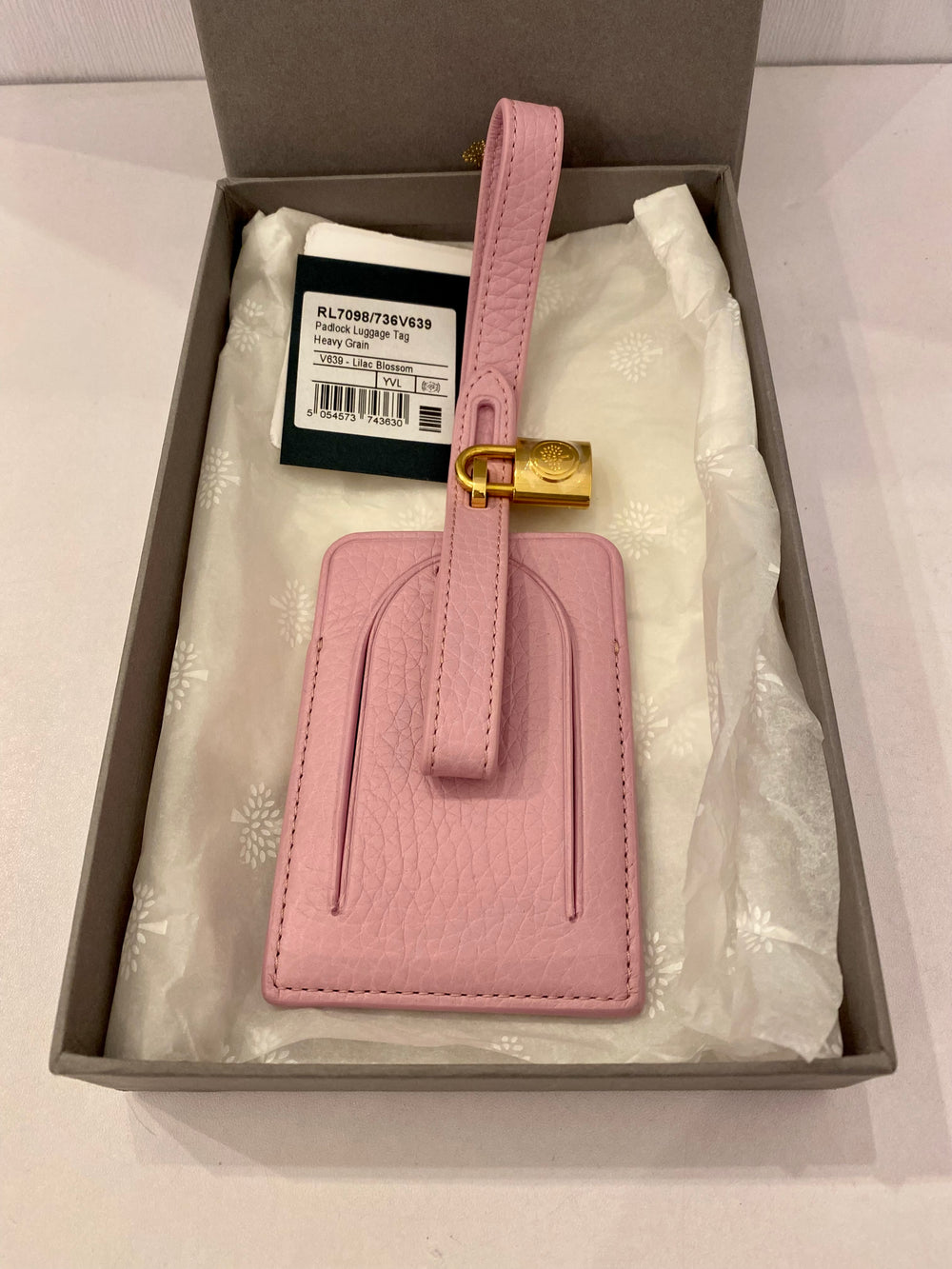 Pre Loved Mulberry Lilac Blossom Heavy Grain  Leather Padlock Luggage Tag (new)