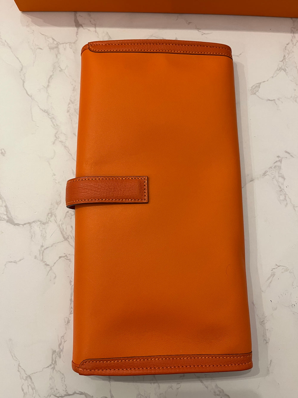 Pre Loved  Hermes Jige Elan 29 Clutch in Orange Swift Leather (excellent)
