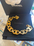 Pre Loved Chanel Gold Tone &  Crystal CC Bracelet - Excellent