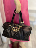 Pre Loved Gucci Britt Boston bag  in black leather & interlocking GG