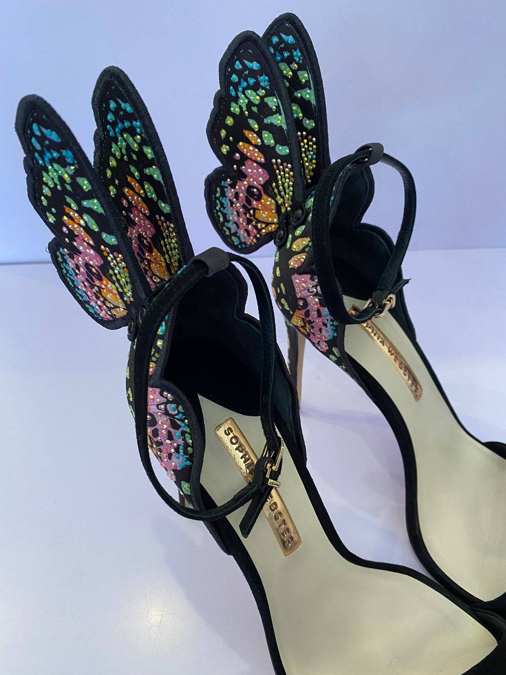 Pre Loved Sophia Webster Black Suede Chiara Wing-Embellished Sandals UK9 (excellent)