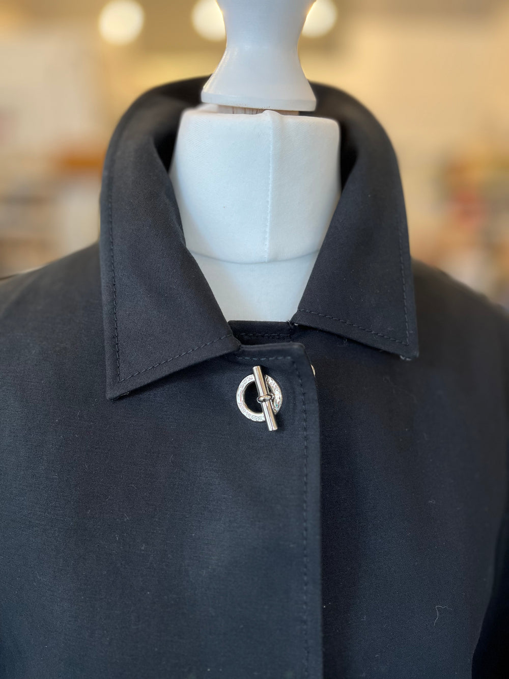 Pre Loved Burberry Black Wilo Coat Silver Toggles UK8