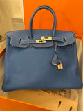 Pre Loved Hermes Birkin 35 Mykonos Blue & White Clemence  - Limited Edition - NEW